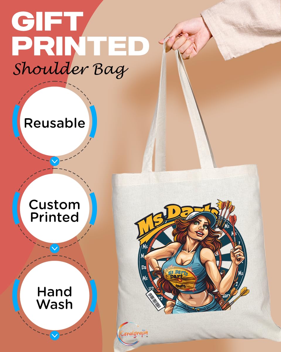 TB1830 Ms Darts Tote Bag - Gift for Female Darts Players, Pub Game Enthusiasts, Sports Fans - Durable, Stylish, Eco-Friendly, Reusable, Spacious, and Lightweight