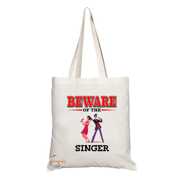 TB882 Beware of the Singer Novelty Present Gift Printed Eco-Friendly Stylish Long Handled Tote Shoulder Bag