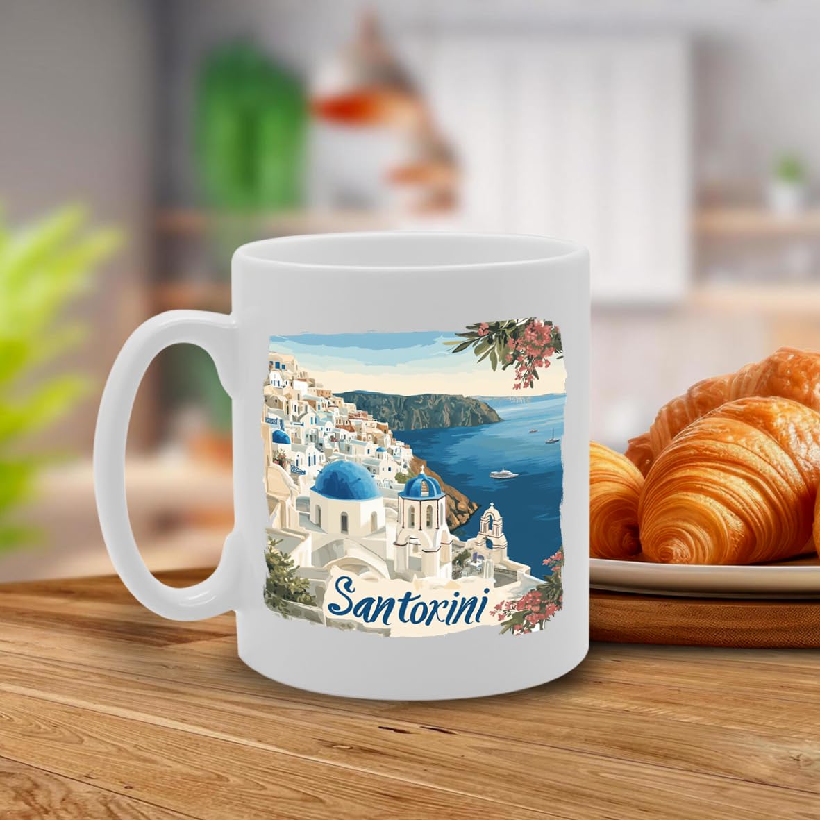 Santorini   Printed Tea Coffee Ceramic  Mg6529 - Funny Printed Coffee Mug - Great Gift Idea