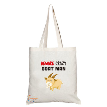 TB267 Beware! Crazy Goat Man (B) Novelty Present Gift Printed Eco-Friendly Stylish Long Handled Tote Shoulder Bag