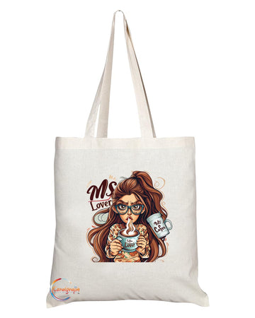 TB1995 Ms Coffee Lover Tote Bag - Ideal for Coffee Enthusiasts, Cafe Goers, and Morning People - Tote Bag with Charming Design