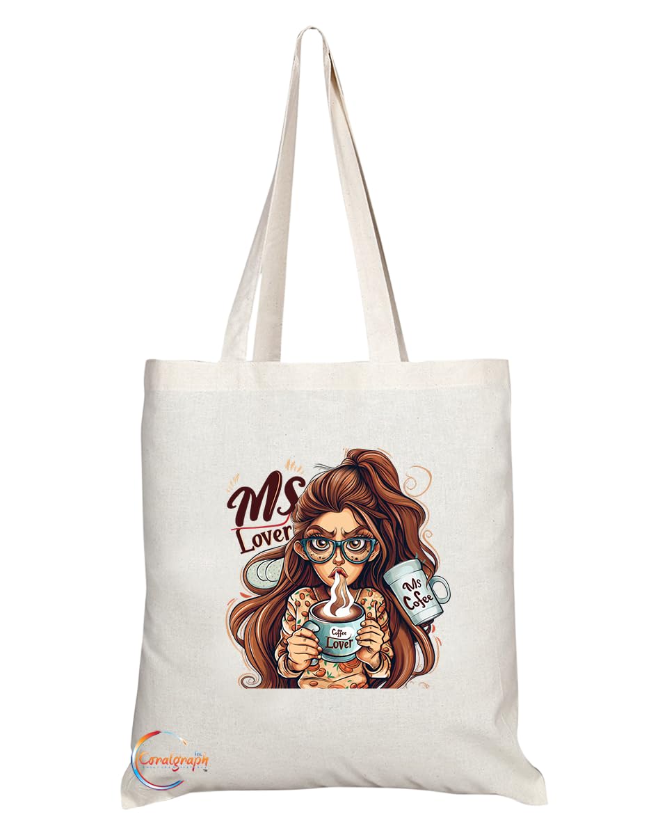 TB1995 Ms Coffee Lover Tote Bag - Ideal for Coffee Enthusiasts, Cafe Goers, and Morning People - Tote Bag with Charming Design
