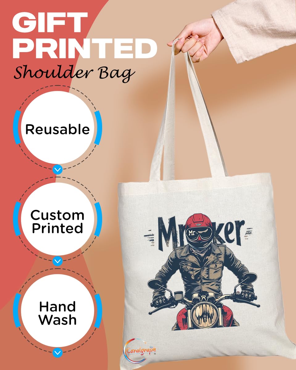 TB1723 Mr Biker Tote Bag - Ideal for Motorcyclists, Bike Enthusiasts, Riders - Sustainable, Stylish, Long Handled, Durable and Reusable