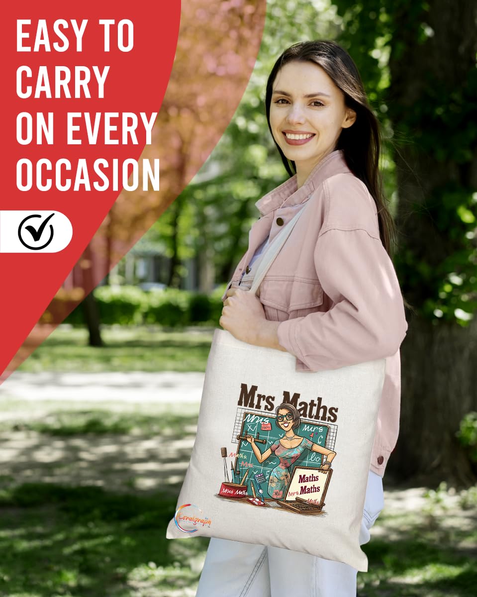 TB1817 Mrs Maths Tote Bag - Gift for Math Teachers, Educators, Math Enthusiasts - Durable, Stylish, Eco-Friendly, Reusable, Spacious, and Lightweight