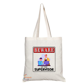 TB941 Beware of the Supervisor Novelty Present Gift Printed Eco-Friendly Stylish Long Handled Tote Shoulder Bag