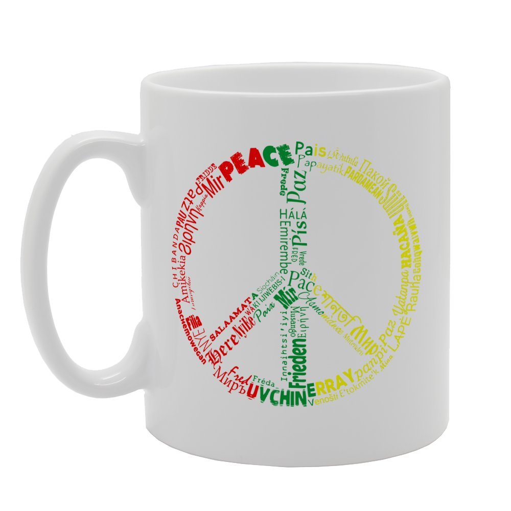 Peace Sign Of Words   Printed Tea Coffee Ceramic  Mg1676 - Funny Printed Coffee Mug - Great Gift Idea