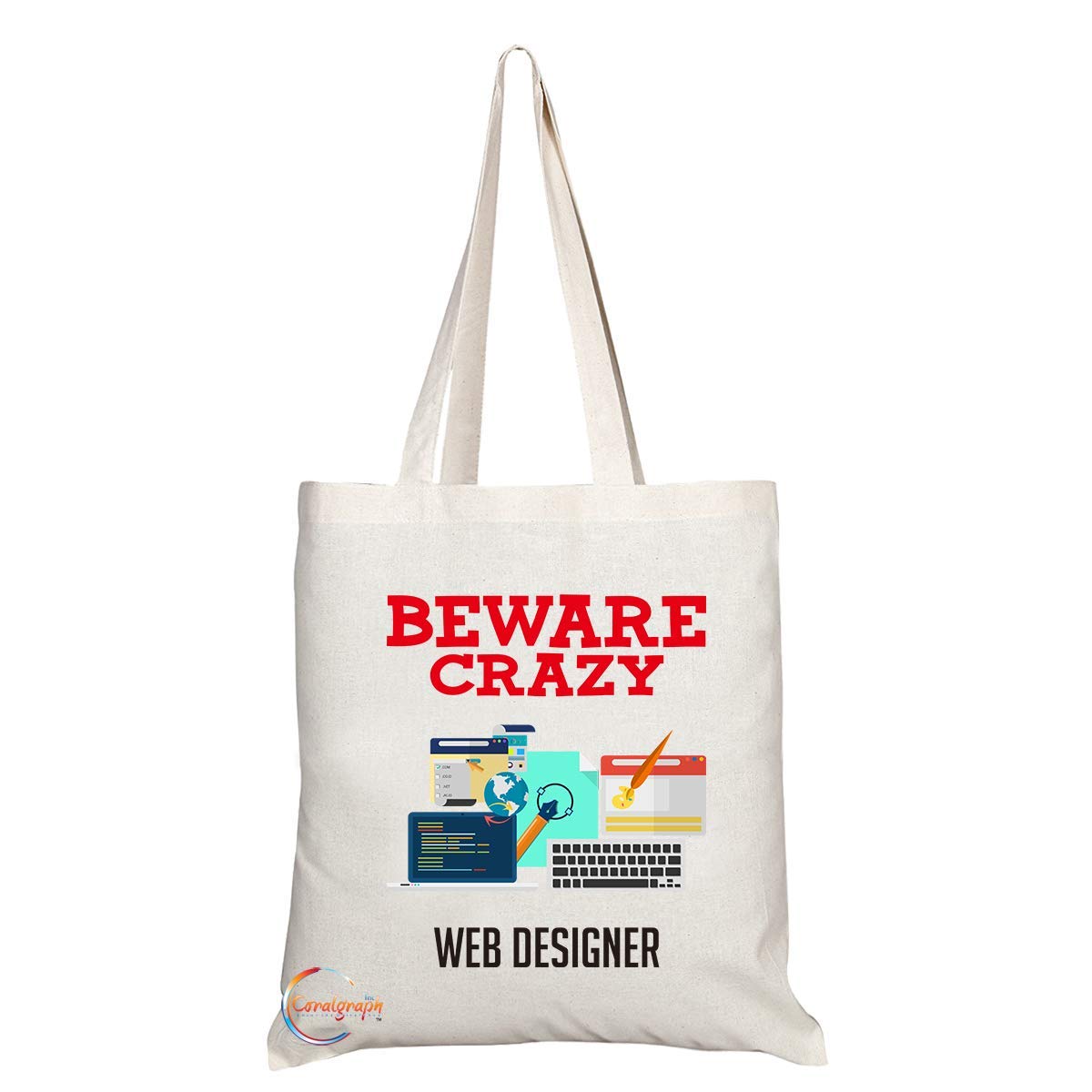 TB401 Beware Crazy Web Designer Novelty Present Gift Printed Eco-Friendly Stylish Long Handled Tote Shoulder Bag