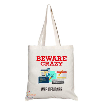 TB401 Beware Crazy Web Designer Novelty Present Gift Printed Eco-Friendly Stylish Long Handled Tote Shoulder Bag