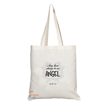TB103 May There Always Be An Angel By Your Side Novelty Present Gift Printed Eco-Friendly Stylish Long Handled Tote Shoulder Bag
