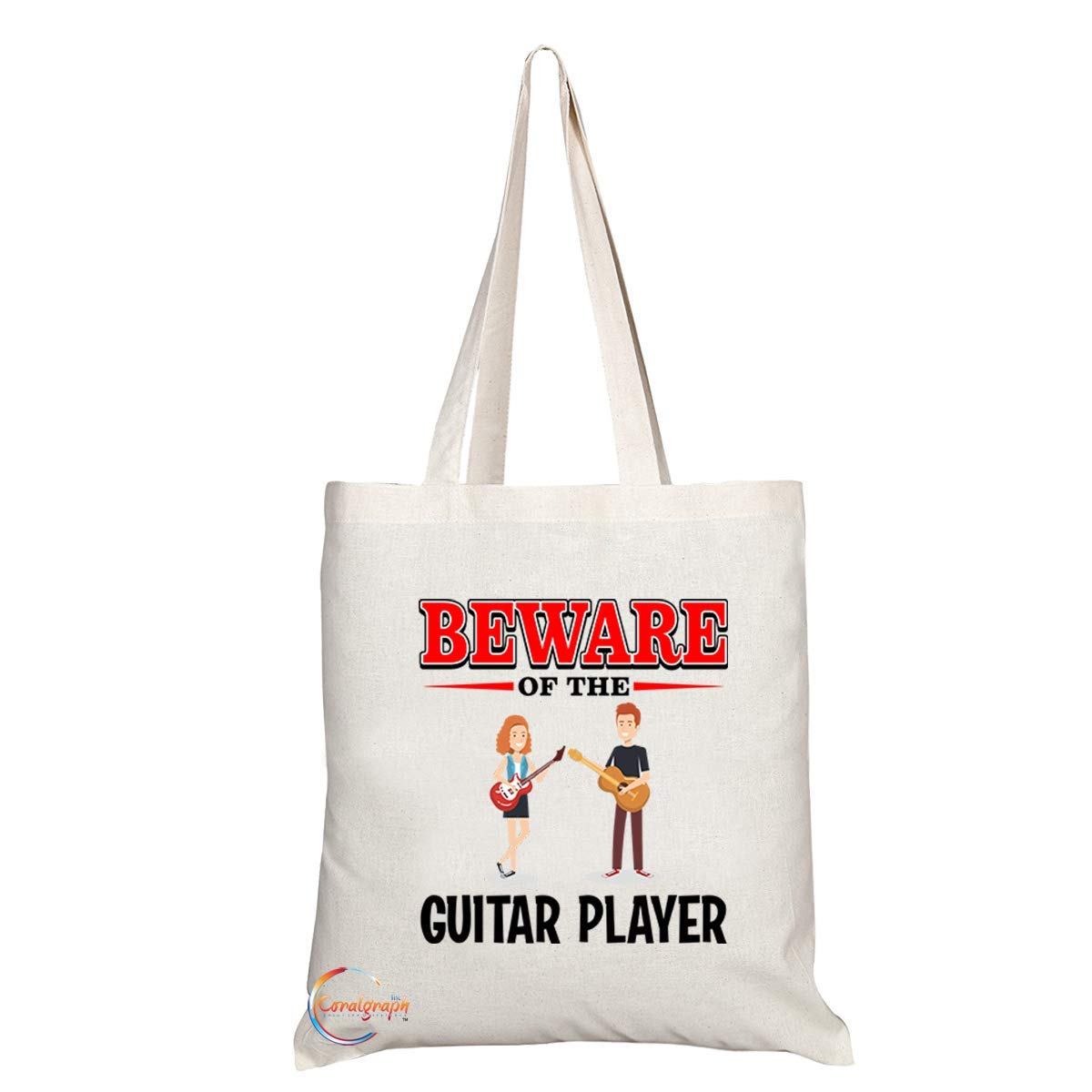 TB883 Beware of the Guitar Player Novelty Present Gift Printed Eco-Friendly Stylish Long Handled Tote Shoulder Bag
