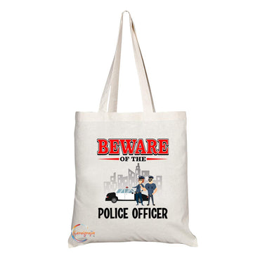TB875 Beware of the Police Officer Novelty Present Gift Printed Eco-Friendly Stylish Long Handled Tote Shoulder Bag