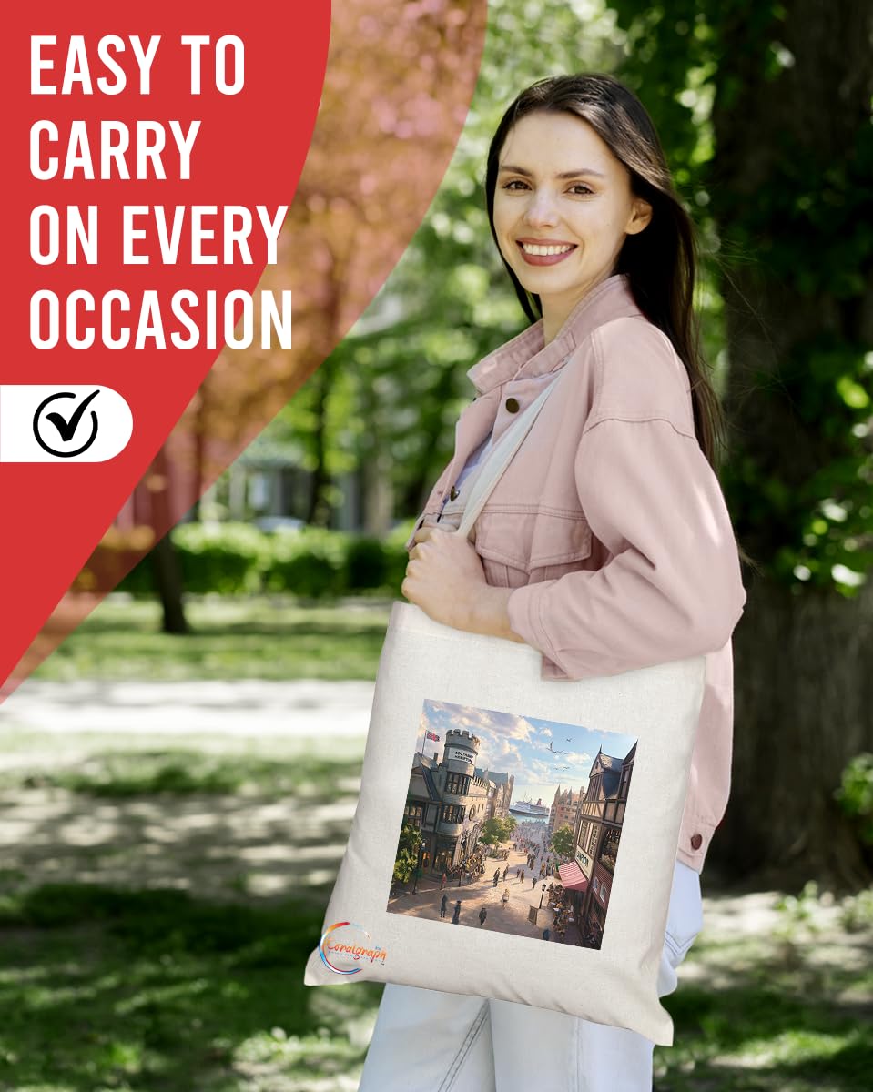 Natural Reusable Shopping Souvenir Tote Bag Featuring Cities and Landmarks in United Kingdom (Southampton2)