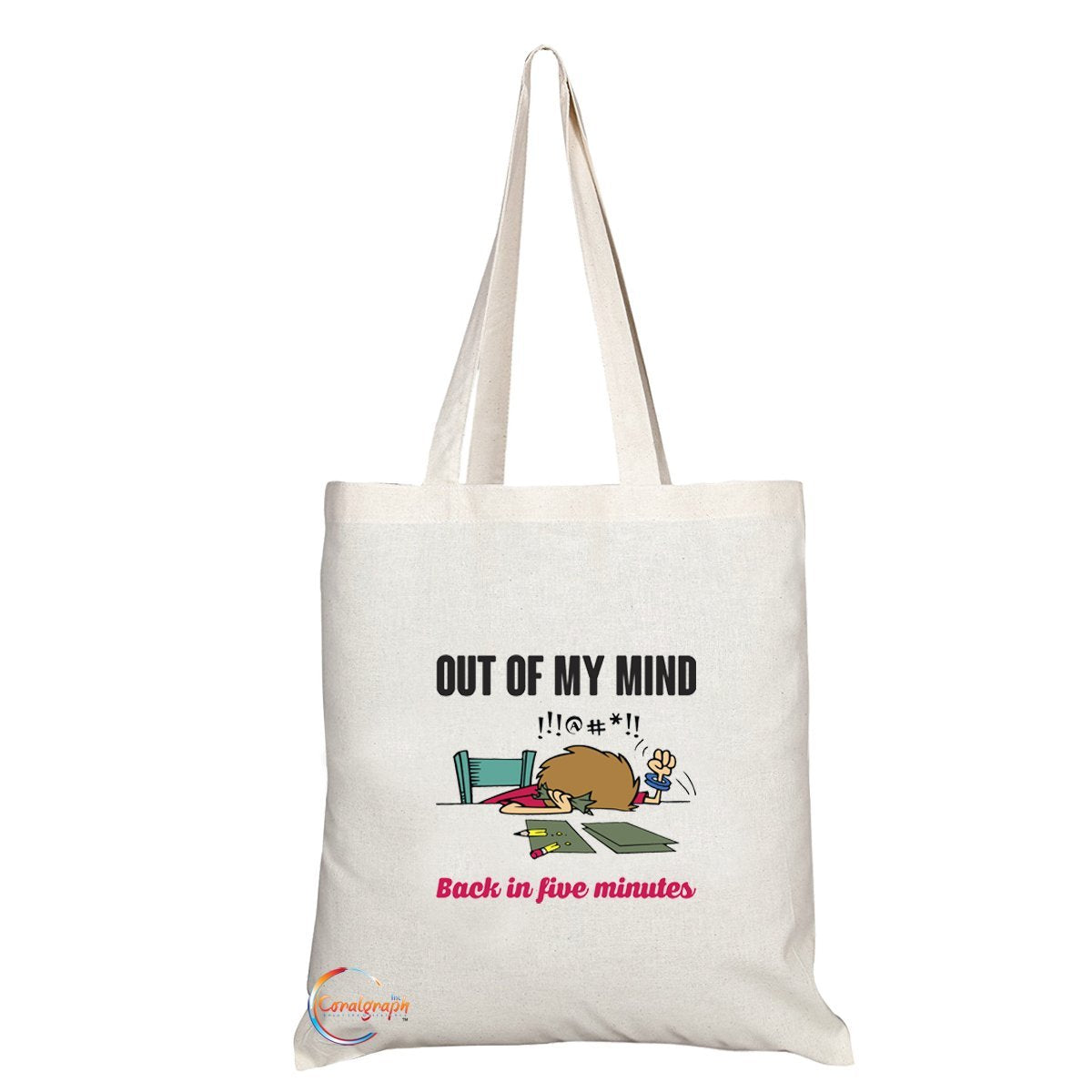 TB086 FUNNY Out of My Mind Illustration Novelty Present Gift Printed Eco-Friendly Stylish Long Handled Tote Shoulder Bag