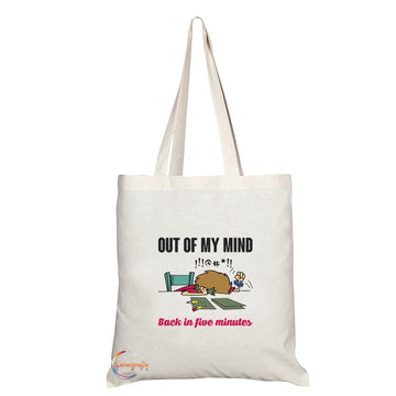 TB086 FUNNY Out of My Mind Illustration Novelty Present Gift Printed Eco-Friendly Stylish Long Handled Tote Shoulder Bag
