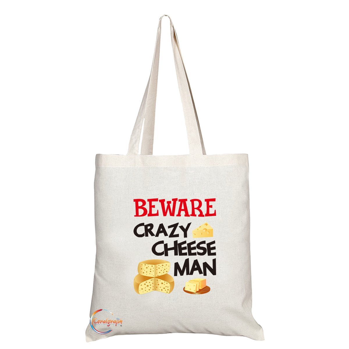 TB290 Beware Crazy Cheese Man Novelty Present Gift Printed Eco-Friendly Stylish Long Handled Tote Shoulder Bag