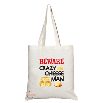 TB290 Beware Crazy Cheese Man Novelty Present Gift Printed Eco-Friendly Stylish Long Handled Tote Shoulder Bag