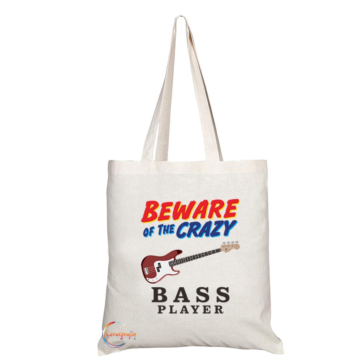 TB1010 Beware of the Crazy Bass Player Novelty Present Gift Printed Eco-Friendly Stylish Long Handled Tote Shoulder Bag