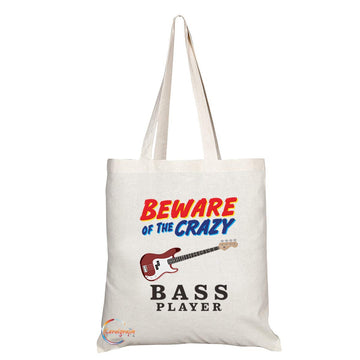 TB1010 Beware of the Crazy Bass Player Novelty Present Gift Printed Eco-Friendly Stylish Long Handled Tote Shoulder Bag