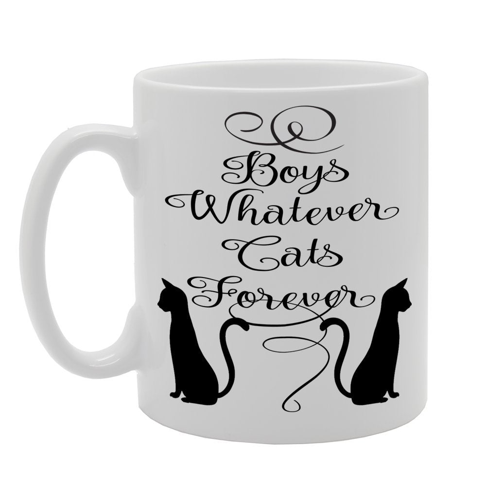 Boys Watever Cats Forever, Cat Lover, Animal Lover   Printed Ceramic Tea Coffee  Mg015 - Funny Printed Coffee Mug - Great Gift Idea