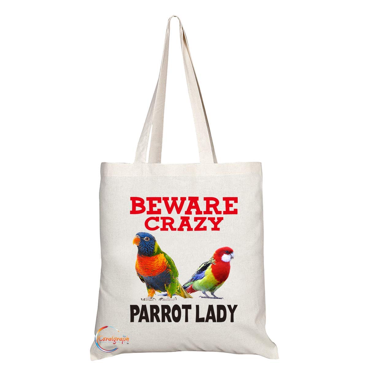 TB387 Beware Crazy Parrot Lady Novelty Present Gift Printed Eco-Friendly Stylish Long Handled Tote Shoulder Bag