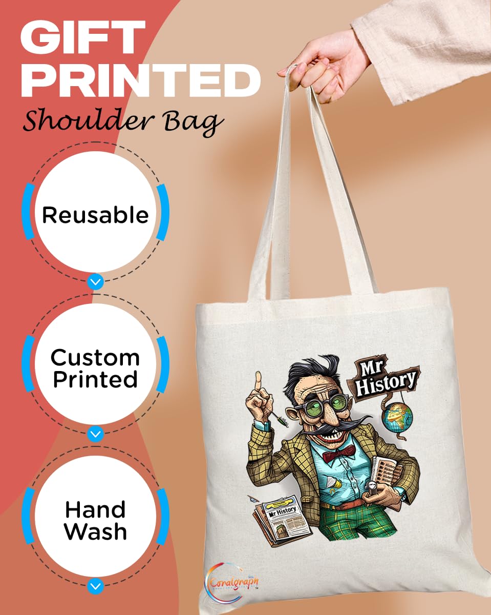 TB1899 Mr History Tote Bag - Gift for History Teachers, Historians, History Enthusiasts - Durable, Stylish, Eco-Friendly, Reusable, Spacious, and Lightweight