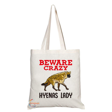 TB372 Beware Crazy Hyenas Lady Novelty Present Gift Printed Eco-Friendly Stylish Long Handled Tote Shoulder Bag