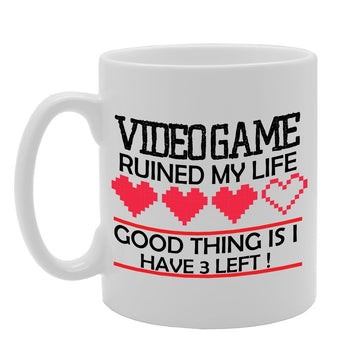 Geeky - Video Game Ruined My Life Good Thing Is I Have 3 Left!   Printed Tea Coffee Ceramic  Mg3850 - Funny Printed Coffee Mug - Great Gift Idea