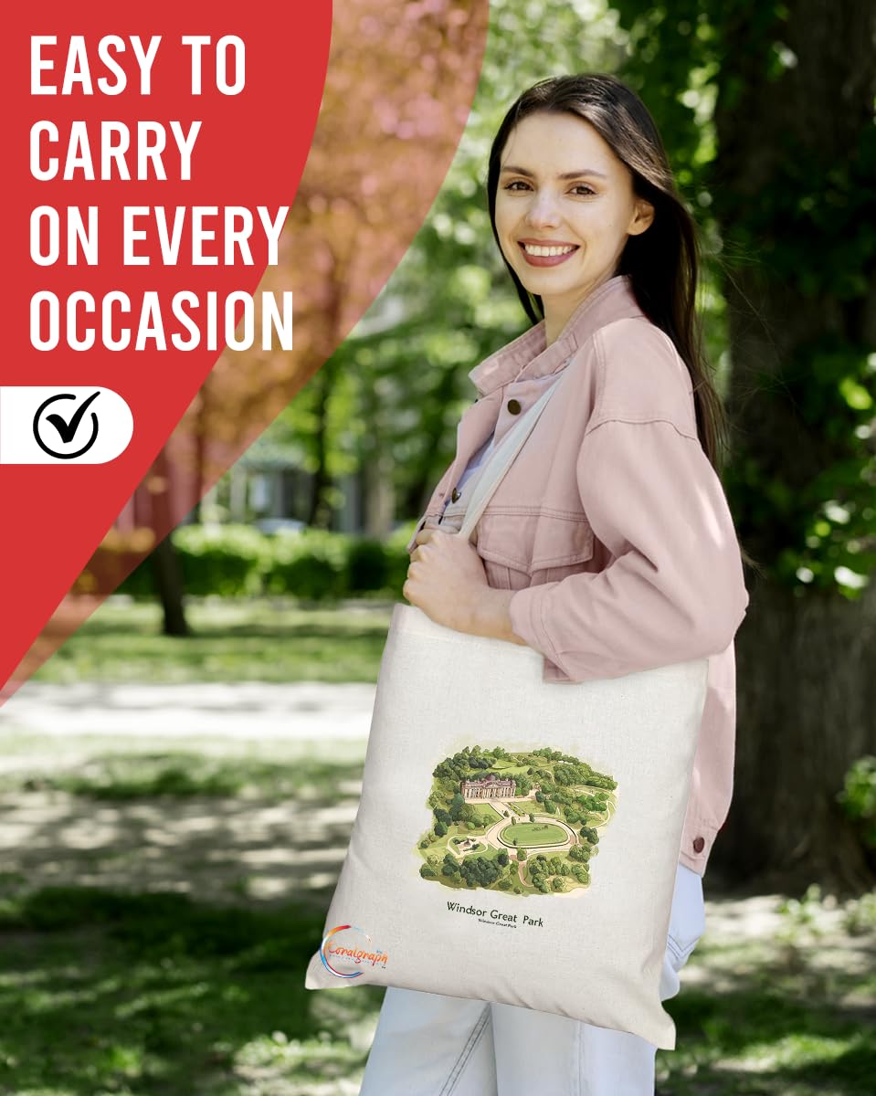 Natural Reusable Shopping Souvenir Tote Bag Featuring Cities and Landmarks in United Kingdom (Windsor Great Park)