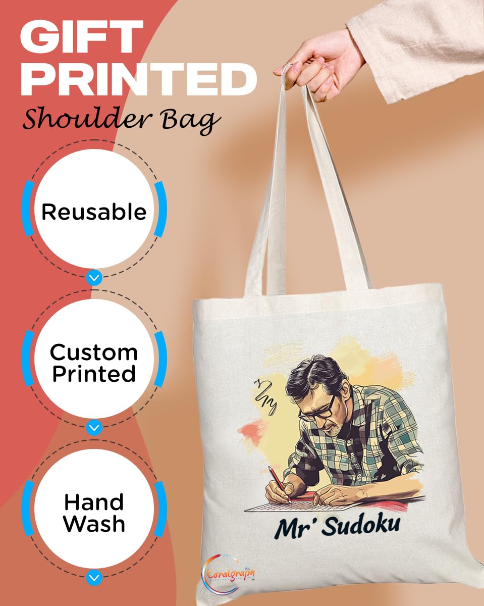 TB1780 Mr Sudoku Tote Bag - Great for Sudoku Lovers, Puzzle Enthusiasts, Brain Teaser Fans - Sustainable, Stylish, Long Handled, Durable and Reusable