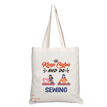 TB1069 Keep Calm and Do Sewing Novelty Present Gift Printed Eco-Friendly Stylish Long Handled Tote Shoulder Bag