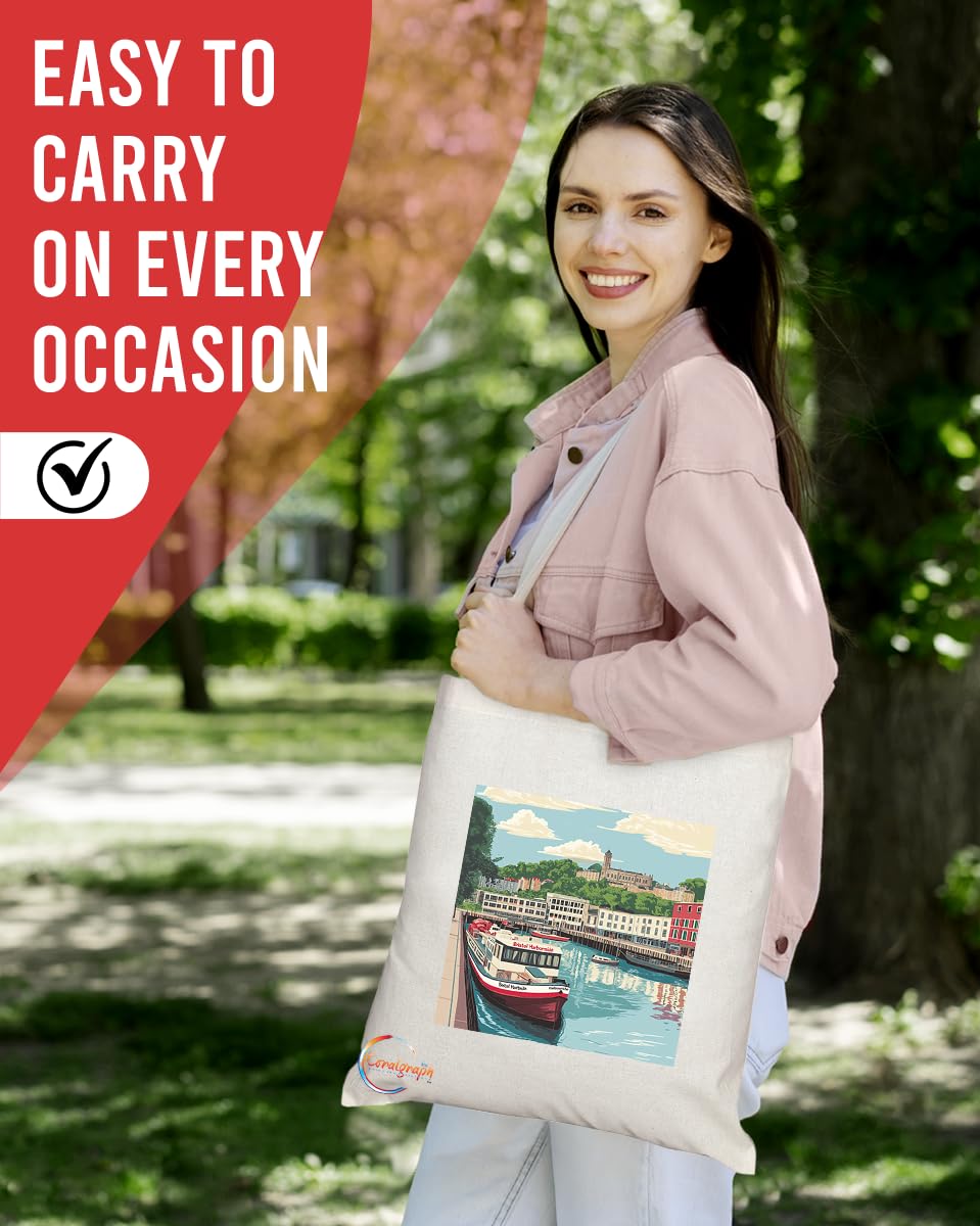 Natural Reusable Shopping Souvenir Tote Bag Featuring Cities and Landmarks in United Kingdom (Bristol Harbourside)