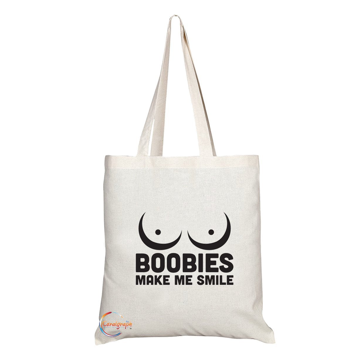TB009 Boobies Make Me Smile Novelty Present Gift Printed Eco-Friendly Stylish Long Handled Tote Shoulder Bag