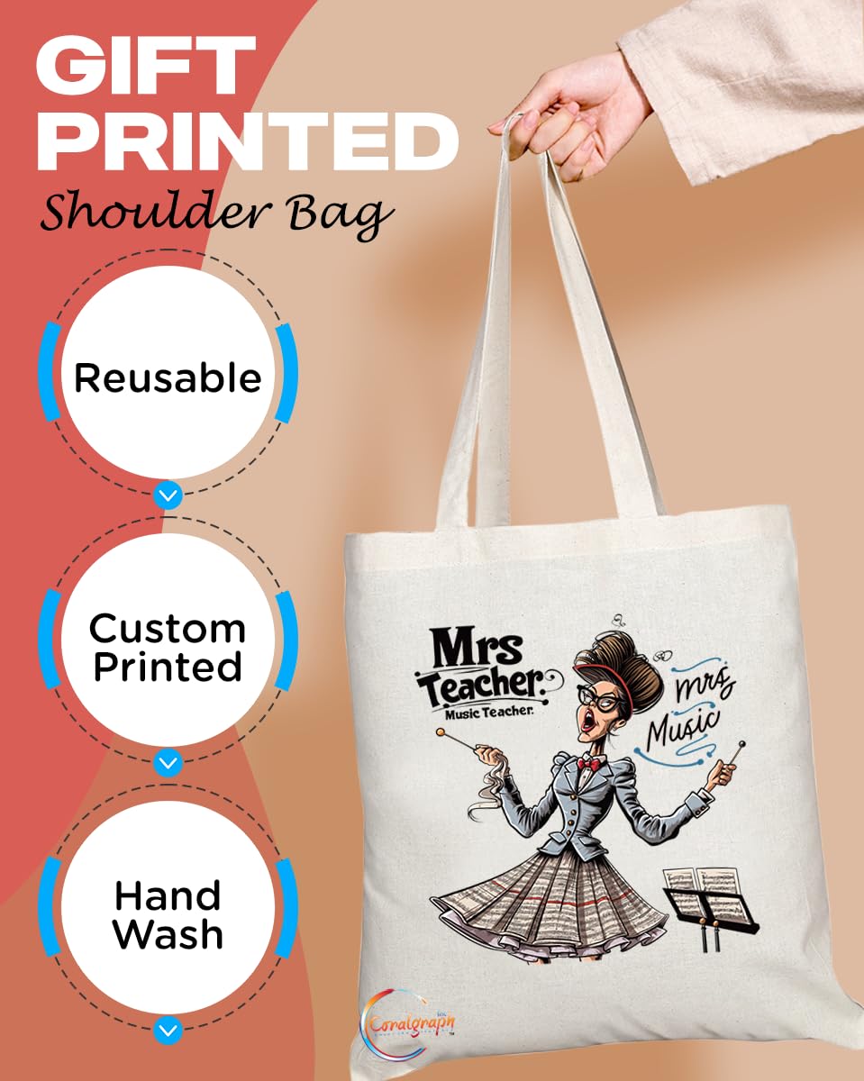 TB1872 Mrs Music Teacher Tote Bag - Gift for Female Music Teachers, Educators, Band Directors - Durable, Stylish, Eco-Friendly, Reusable, Spacious, and Lightweight