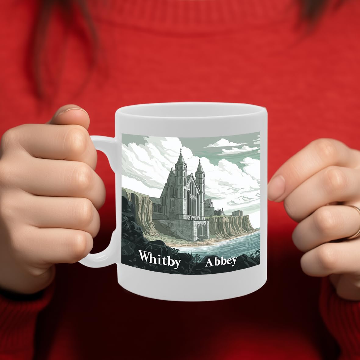 Printed Coffee Ceramic  Featuring Cities And Landmarks In United Kingdom (Whitby Abbey) - Funny Printed Coffee Mug - Great Gift Idea
