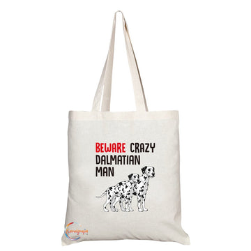 TB282 Beware Crazy Dalmatian Man Novelty Present Gift Printed Eco-Friendly Stylish Long Handled Tote Shoulder Bag