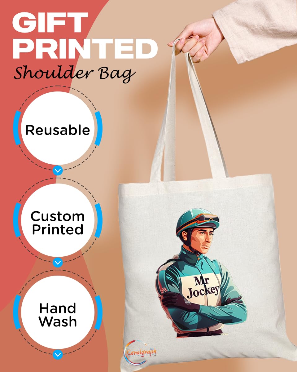 TB1769 Mr Jockey Tote Bag - Great for Jockeys, Horse Racing Enthusiasts, Equestrians - Sustainable, Stylish, Long Handled, Durable and Reusable