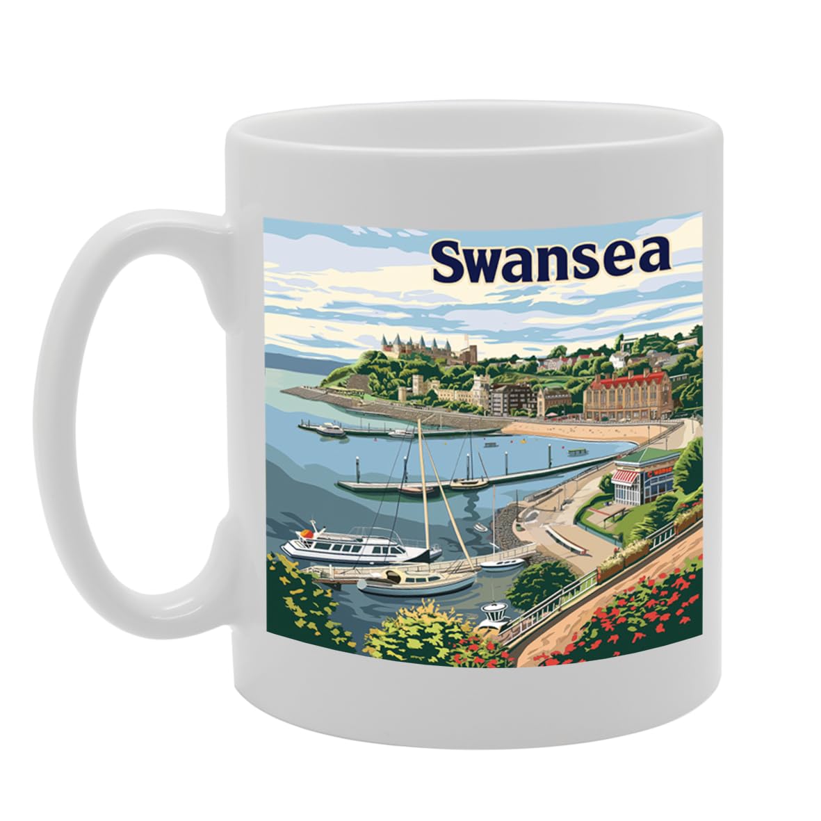 Printed Coffee Ceramic  Featuring Cities And Landmarks In United Kingdom (Swansea Waterfront) - Funny Printed Coffee Mug - Great Gift Idea