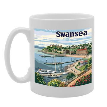 Printed Coffee Ceramic  Featuring Cities And Landmarks In United Kingdom (Swansea Waterfront) - Funny Printed Coffee Mug - Great Gift Idea
