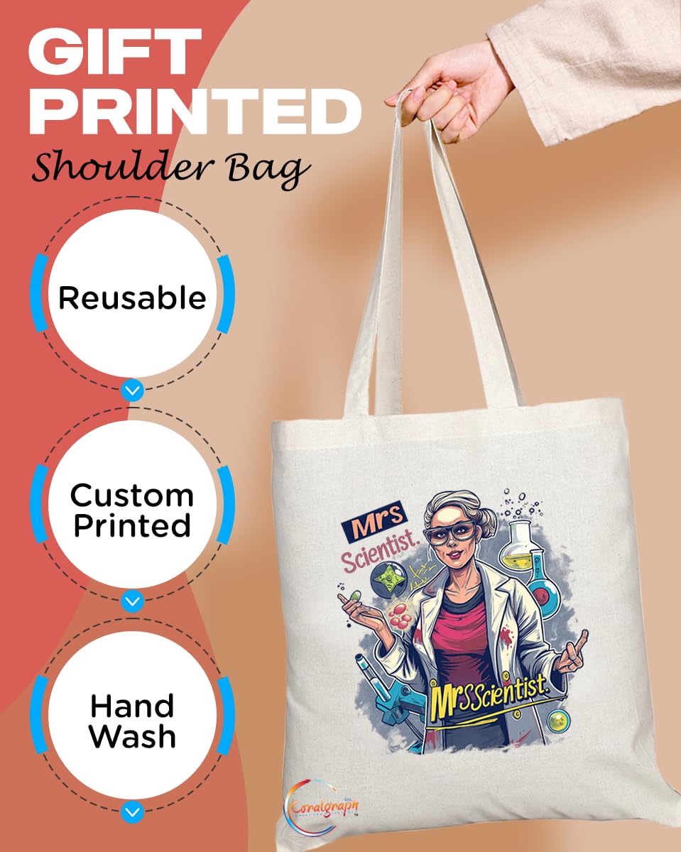 TB1848 Mrs Scientist Tote Bag - Gift for Female Scientists, Researchers, Lab Enthusiasts - Durable, Stylish, Eco-Friendly, Reusable, Spacious, and Lightweight