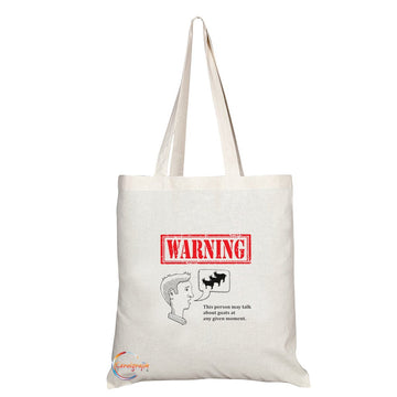 TB024 Funny Goat WARNING Novelty Present Gift Printed Eco-Friendly Stylish Long Handled Tote Shoulder Bag