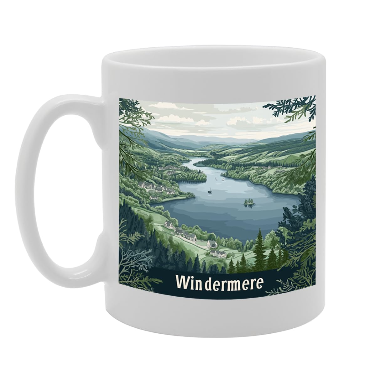 Printed Coffee Ceramic  Featuring Cities And Landmarks In United Kingdom (Windermere) - Funny Printed Coffee Mug - Great Gift Idea
