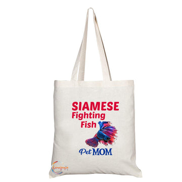 TB607 Pet MOM SIAMESE Fighting Fish Novelty Present Gift Printed Eco-Friendly Stylish Long Handled Tote Shoulder Bag
