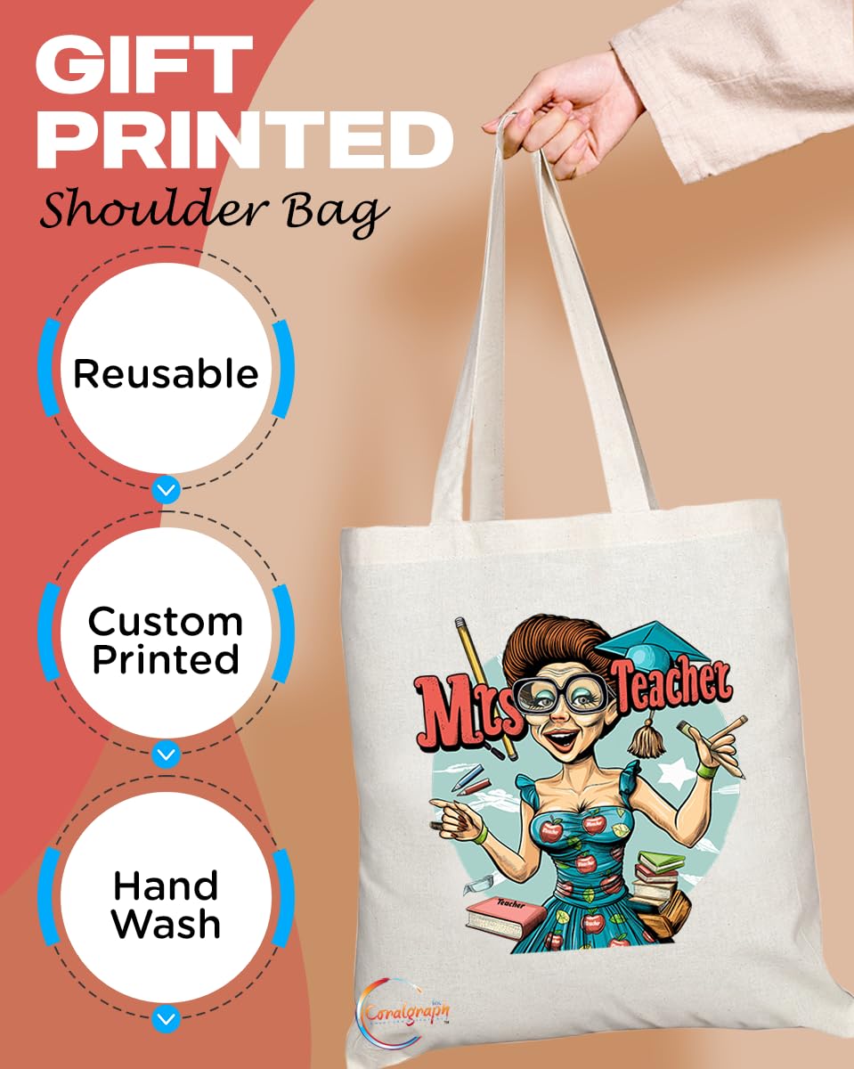 TB1812 Mrs Teacher Tote Bag - Gift for Female Teachers, Educators, School Staff - Durable, Stylish, Eco-Friendly, Reusable, Spacious, and Lightweight