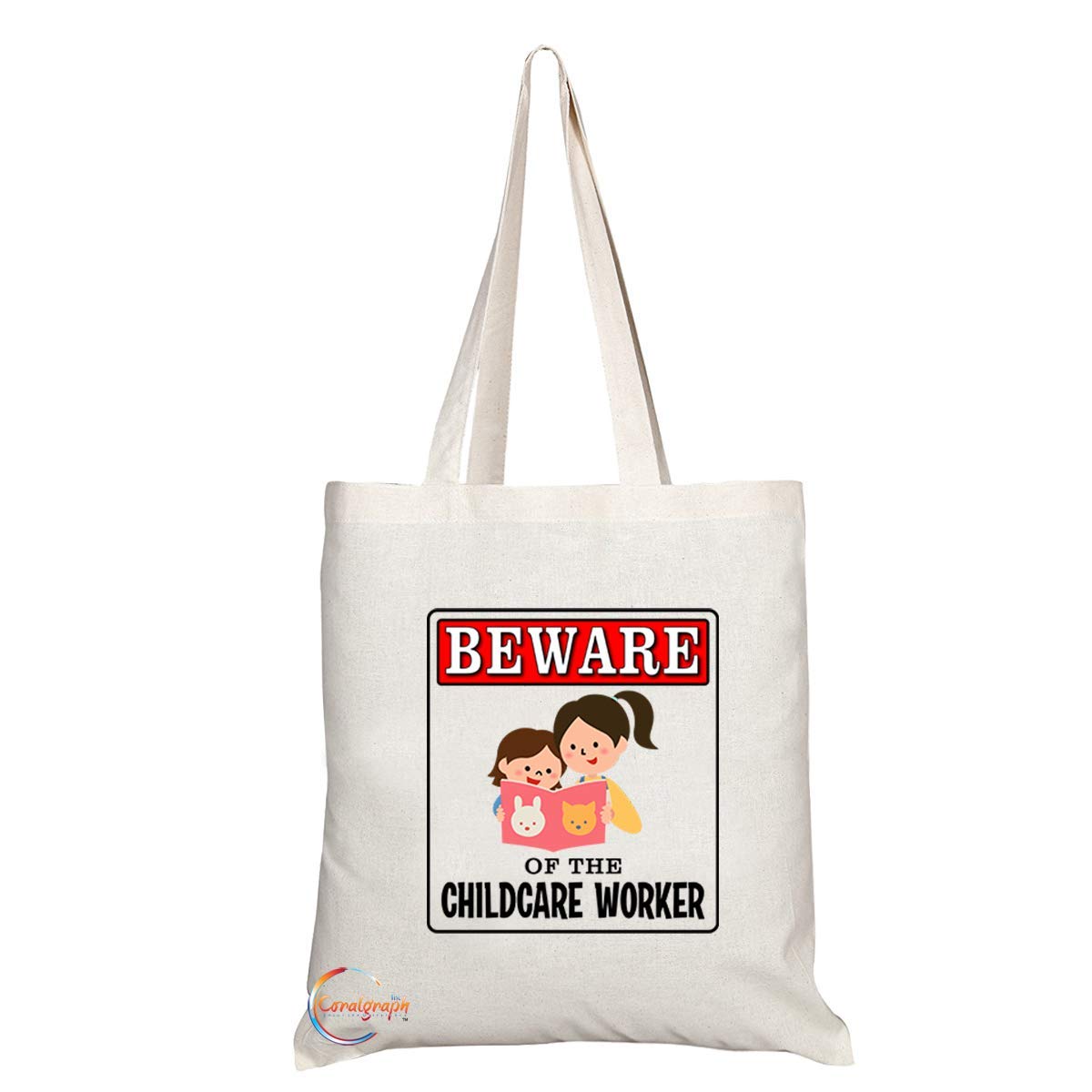 TB907 Beware of the Childcare Worker Novelty Present Gift Printed Eco-Friendly Stylish Long Handled Tote Shoulder Bag
