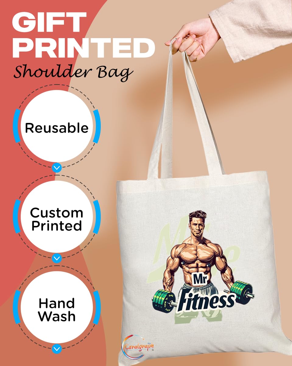 TB1785 Mr Fitness Tote Bag - Great for Fitness Enthusiasts, Gym Goers, Health Buffs - Sustainable, Stylish, Long Handled, Durable and Reusable