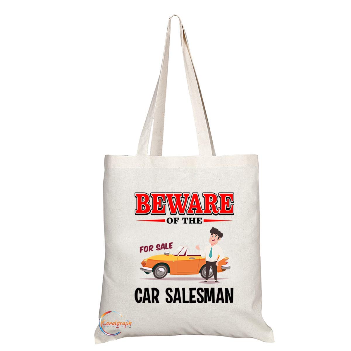 TB846 Beware of the Car Salesman Novelty Present Gift Printed Eco-Friendly Stylish Long Handled Tote Shoulder Bag