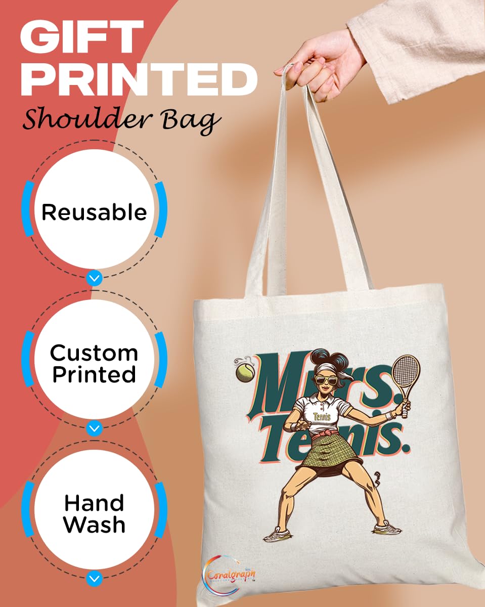 TB1896 Mrs Tennis Tote Bag - Gift for Female Tennis Players, Sports Enthusiasts, Tennis Fans - Durable, Stylish, Eco-Friendly, Reusable, Spacious, and Lightweight