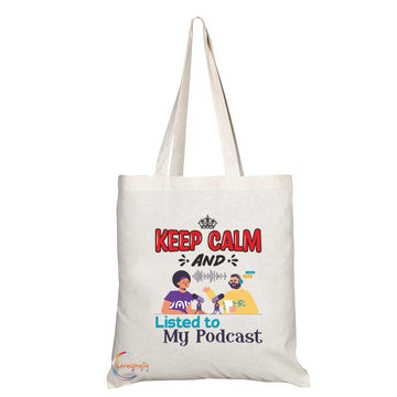 TB1086 Keep Calm and Listed to my Podcast Novelty Present Gift Printed Eco-Friendly Stylish Long Handled Tote Shoulder Bag
