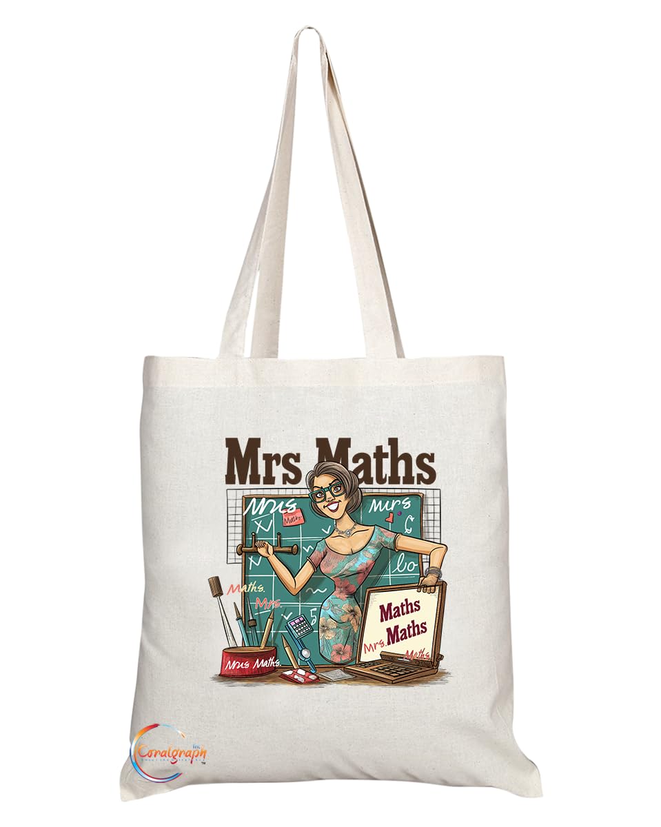 TB1817 Mrs Maths Tote Bag - Gift for Math Teachers, Educators, Math Enthusiasts - Durable, Stylish, Eco-Friendly, Reusable, Spacious, and Lightweight