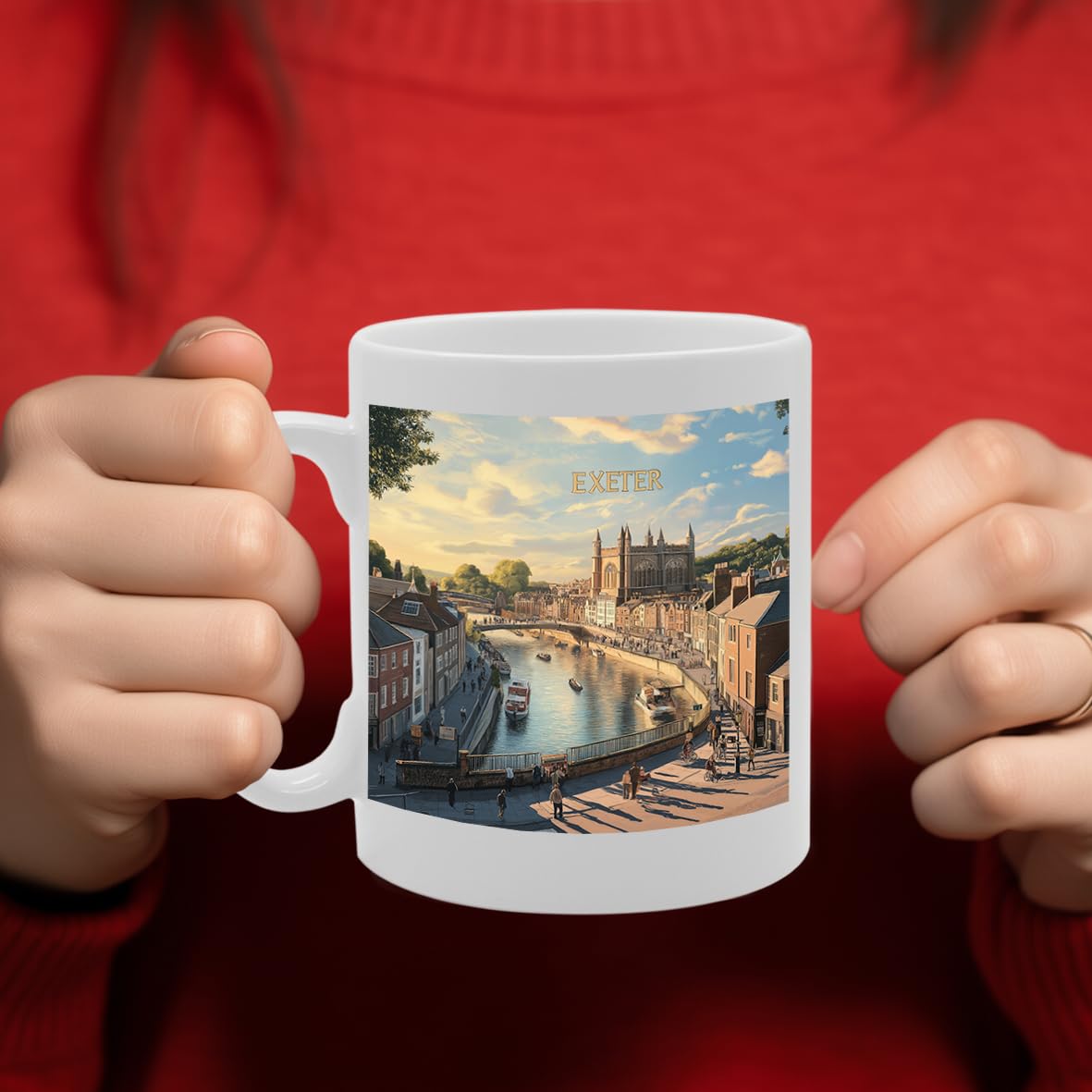 Printed Coffee Ceramic  Featuring Cities And Landmarks In United Kingdom (Exeter) - Funny Printed Coffee Mug - Great Gift Idea